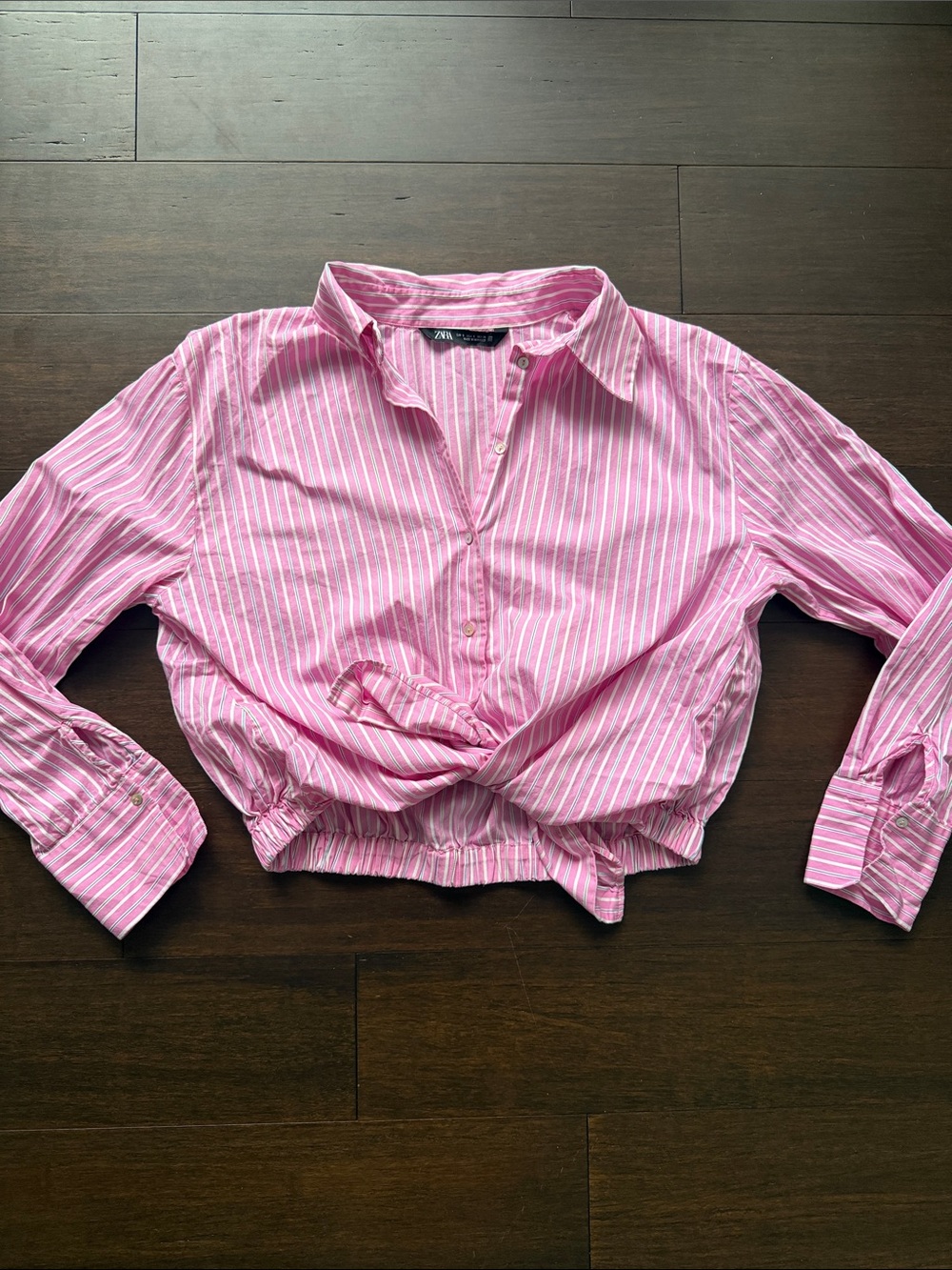 Zara Pink & White Striped Cropped Button-Front Shirt